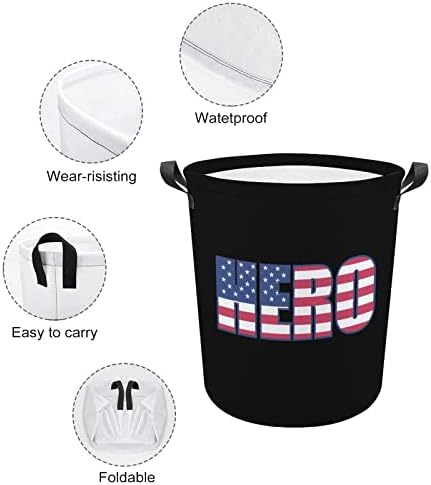 Košare za rublje s zastavom američkog heroja s ručkama vodootporne sklopive okrugle košare za odjeću organizator za pohranu
