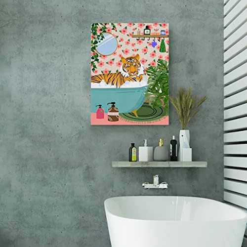 Tigar u kadi platno slikanje plakata slika kupaonica zidna umjetnost, botanička džungla tigara slika umjetnička djela uokvirena za
