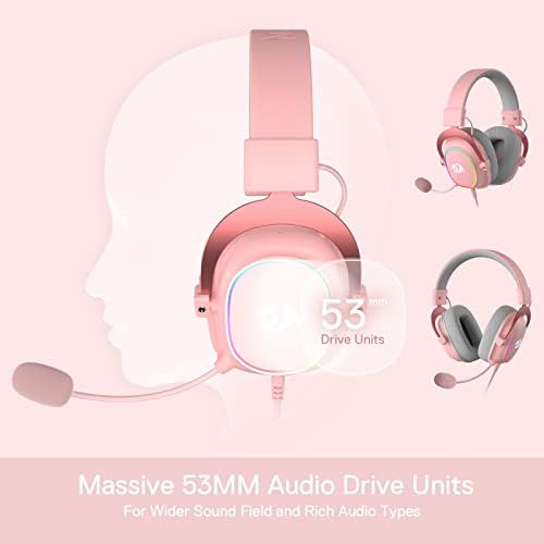 Redragon H510 Zeus-X RGB Pink žičano gaming slušalice - Prostorni zvuk 7.1 - 53-mm аудиодрайверы u амбушюрах od pjene s učinkom memorije