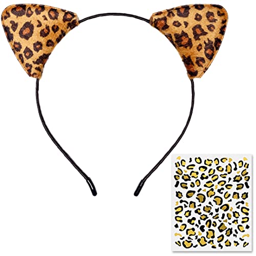Funkcionalna traka za glavu geparda s tetovažama / Leopard traka za glavu s privremenom tetovažom / Dodaci za kostime za Noć vještica