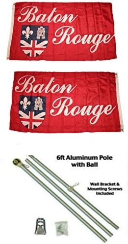 AES Baton Rouge 3'x5 'Poliester 2 Ply dvostrana zastava s 6' aluminijskim zastavom Pole komplet s kuglom u boji zlatne boje
