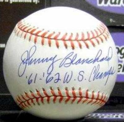 Johnny Blanchard Autografirani bejzbol upisani 61 62 WS Champs žuto toniranje Spotting - Autografirani bejzbol