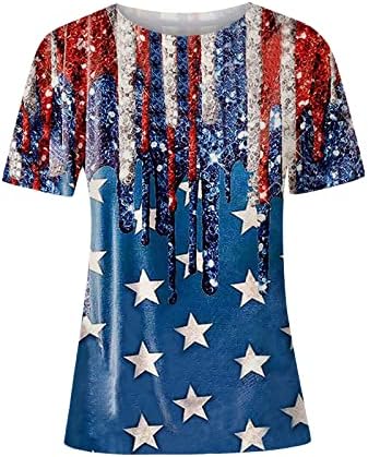O-Neck Patriotske košulje za žene 4. srpnja Dan neovisnosti Dan kratkih rukava Stars Stripes majice labave bluze
