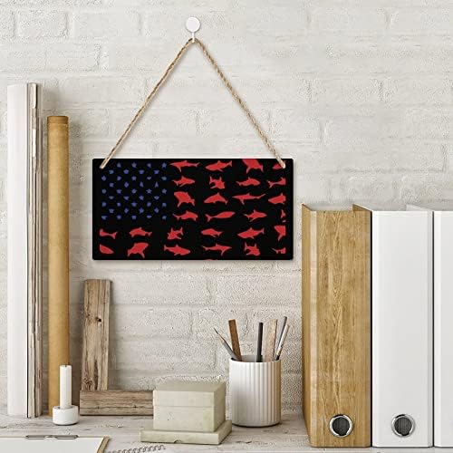 Američka morskih pasa zastava Viseti drveni plak s konopcima pravokutnik drveni plak tiskani ukras za seoske kuće za domaća vrata