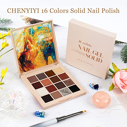 Chenyiyi 16 boja čvrsti gel lakiranje noktiju kvadratna manikura paleta blistavi goli crveni gel lak za nokte UV/LED prijenosni krem
