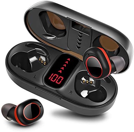 Pendali bežični uši, IPX7 vodootporni ušne uši TWS stereo slušalice s prijenosnim futrolom za punjenje, LED zaslon baterije, kontrola