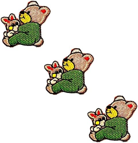 HHO Patch Set 3 komada. Mini slatke životinje zakrpaju ljupki medvjed i mali zečji crtani dječji izvezeno željezo na šivanju na zakrpama