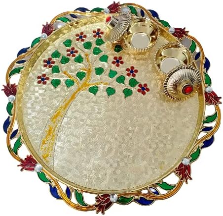 Festival Indijski meenakari akrilni pooja thali set/haldi kumkum držač/rolli chawal tanjur za dom, vjenčanje, diwali festivali. po