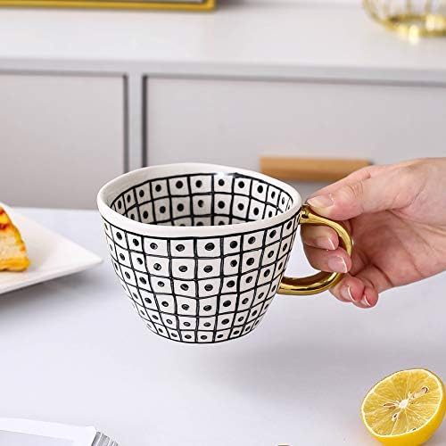 Velike keramičke šalice čajne šalice šalice sa zlatnom ručkom moderni crno -bijeli uzorak