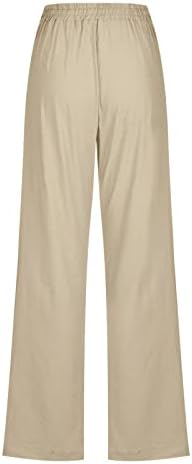 Pamučne lanene hlače ženske ljetne Ležerne hlače s džepovima, labave kravate, jednobojne elastične udobne hlače za plažu visokog struka
