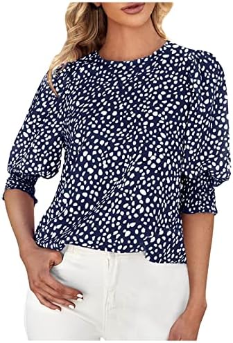 Ženska majica kratkih rukava s leopard printom s napuhanim rukavima s okruglim vratom modne ljetne bluze od krepa za svakodnevnu košulju