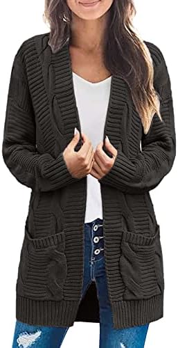 Ženski džemper Cardigan Ženski kabel pleteni kardigan džemperi Otvoreni prednji dugi rukavi održavajte toplo čvrste boje moda casual