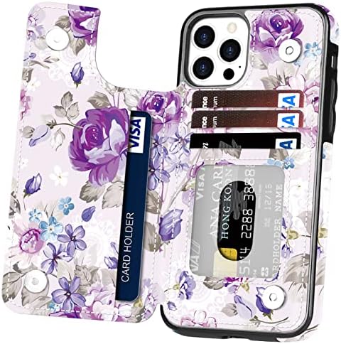 Torbica Hoofur za iPhone 12, torbica za iPhone Pro 12, приталенный kožna torbica-novčanik premium klase s cvjetnim pretincima za kartice,