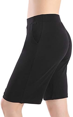 Qingwan ženske kratke hlače elastični struk s džepovima atletski dužina koljena kratke hlače joga