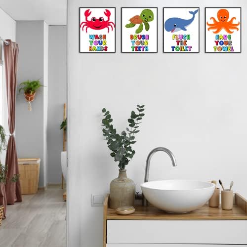 Kupaonica zidni dekor plakat hobotnica rakova kitova kornjača za kupaonicu u kupaonici set od 4 bezbrojne kupaonice akvarel toaletna