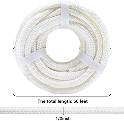 SINYLOO bijela pletenica poliesterskog užeta 1/2 inča x 50 stopa - jak konop za penjanje za ljuljanje povlačenje kampiranja plovidbe