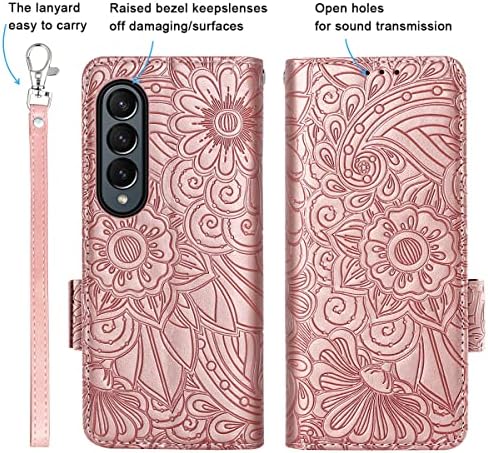 Torbica-novčanik Bizzib za Samsung Galaxy Z Fold 4, kožni фолиант s alatom u obliku mandale i cvjetnim uzorkom, drop narukvica, šok-dokaz