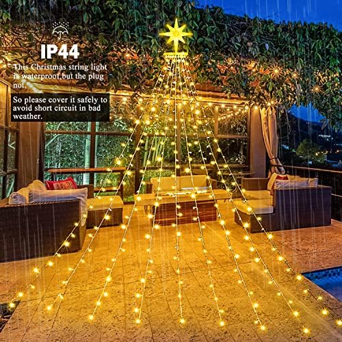 SUNTIAN božićne ukrase Vanjske zvijezde svjetla, 320 LED božićno drvce, 16,4ft String Lights 8 modusi memorije s 14in osvijetljenom