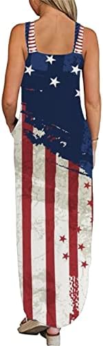 4. srpnja Maksi haljina za žene, ležerna ljetna haljina u stilu boho američke zastave, bez rukava, s križnim vratom, Duge sundresses