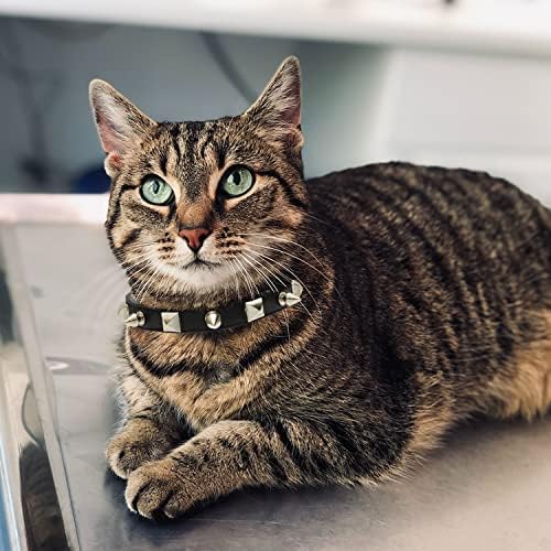 Ogrlica za mačke sa zvončićima-podesive slatke ogrlice od meke kože za mačke štene-Set ogrlica za mačke s klinovima i kamenčićima ružičasta