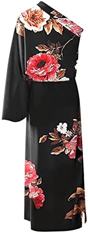 Ženske lepršave haljine seksi haljina s prorezom na jedno rame s cvjetnim rubom kratkih rukava labava ležerna Maksi haljina ljeto 2022
