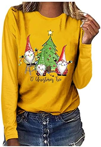 Božićne majice s dugim rukavima za žene grafički print majice gnome xmas uzorak stabla casual pulover dukserica vrhova