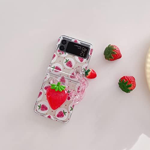 Slatka cvjetna Torbica za telefon od 4 do 5 inča s privjeskom za ključeve, prozirna tvrda Futrola za telefon od voćnih jagoda za djevojčice