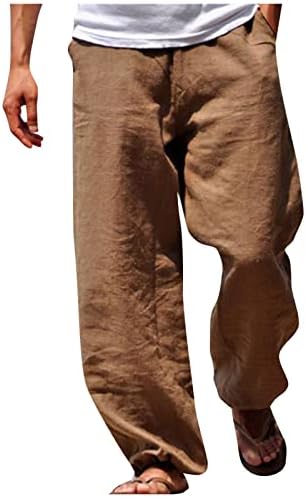 Muške ležerne hlače, muške ležerne pamučne lanene hlače Elastični struk Ravna plaža labava joga pantalone s džepovima