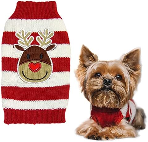 MoorFowl Slatki jezgri kućni ljubimac Božićni pleteni džemper mačka zima dukvica odjeća toplo pletiva kapuljača crvena i bijela xxl