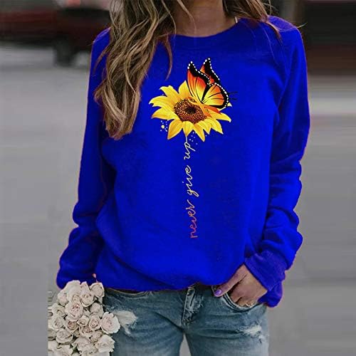 Qtocio Womens Christian Faith Twishirts Daisy Butterfly Grafički print pulover casual vrhovi majice dugih rukava Slim bluza