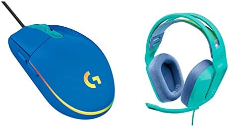 Žičani igrački miš, 9203, 8000 dpi, Dugin optički efekt, 6 programabilnih gumba-plava + žičane slušalice za igranje, 9335 - menta
