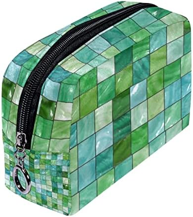 Tbouobt kozmetičke torbe torbe za žene, male torbice za šminku, zelene tirkizne zelene karirane umjetnosti
