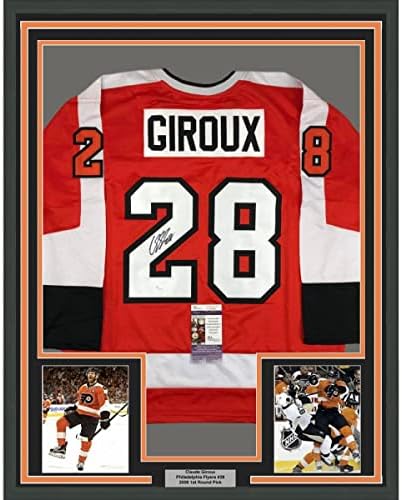 Uokvireni autogramirani/potpisani Claude Giroux 33x42 Philadelphia narančasta hokejaška dres JSA CoA