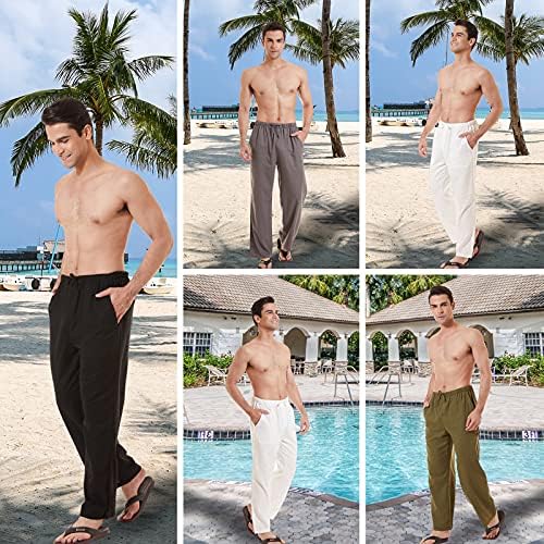 Yukaichen muške lanene pamučne joga hlače povremene labave trenirke plaže hlače dnevni boravak hlače