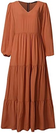 Ležerne haljine za žene 2023. s dugim rukavima i dekolteom u obliku slova u, široka ugrađena jednobojna lepršava Maksi haljina u više