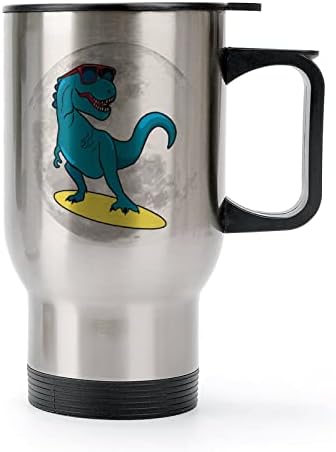 Surfanje dinosaura na mjesečevoj putničkoj šalici kave od nehrđajućeg čelika Vakuum Izolirana šalica s poklopcem i ručkom
