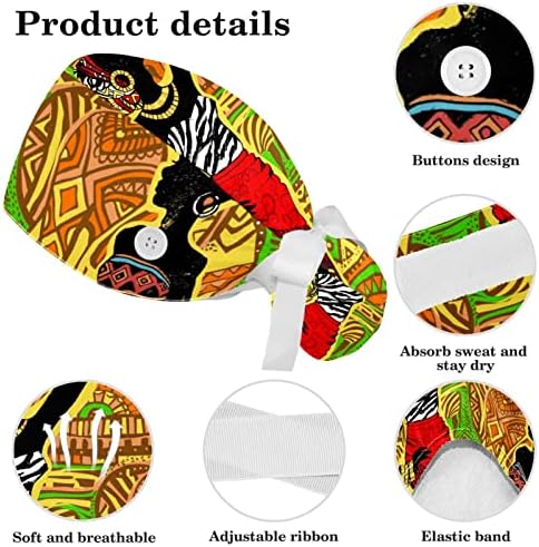 Afrički slon kvadrat Radna kapa s gumbom i zmajnom podesivom unisex kravate, hirurška kapa