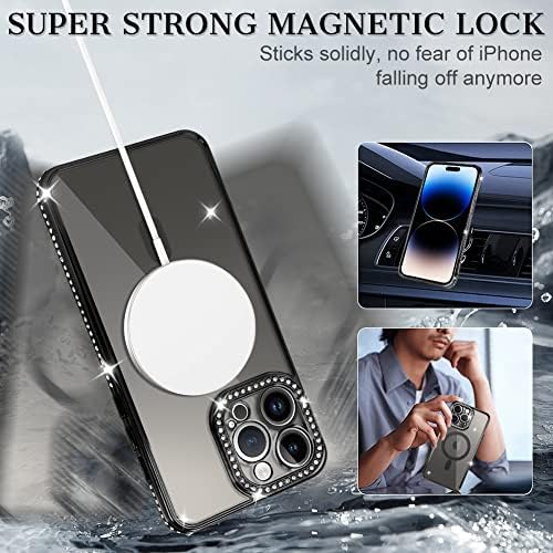 Kanghar za iPhone 14 Pro Max Telefon magnetski sjaj pjenušavo prozirno luksuzno dijamantski odbojnik Cijeli kamera Zaštitni poklopac
