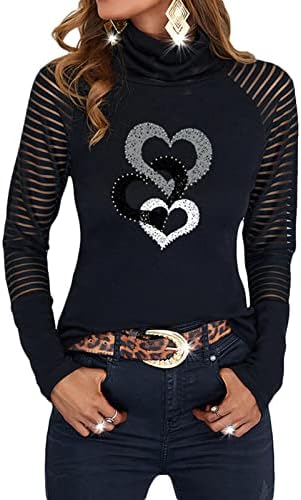 Seksi ženske večernje klupske noćne majice dugih rukava s ovratnikom dolčevita Vintage majica s grafičkim printom