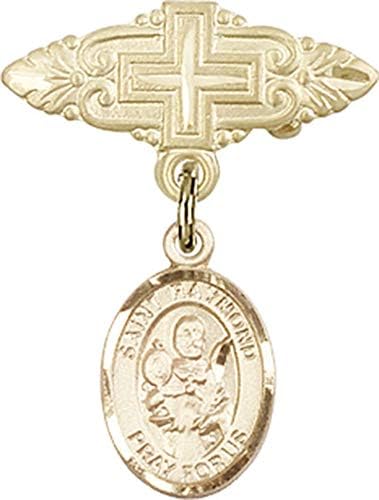 Dječja značka s amuletom Svetog Raimonda Nonnatusa i Pribadačom s križnom značkom / dječja značka ispunjena zlatom s amuletom Svetog