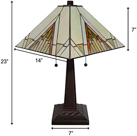 Tiffany u stilu stolna svjetiljka bankar misija 23 visoka vitrajana staklena smeđa vintage antička lagana dekor noćni stalak za dnevnu