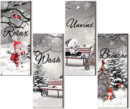 4 komada snjegovića kupaonica zid zima božićna kupaonica zid dekor drvena rustikalna dekor kupaonice viseći božićni znakovi seoska
