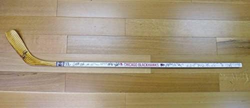 Tim Chicago Blackhawks potpisao je hokejaški stick 20 Autograma 1980 -ih - Autografirani NHL Sticks