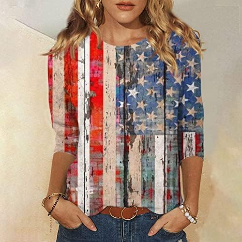 Zefotim 4. srpnja Košulje Žene 2023. 3/4 Slaja o vratu casual Ljetni trendovska američka zastava vrhovi bluze