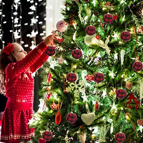 GYEPIN 20PCS Božićni ukrasi s kuglicama od 2,15 inča Ornament tkanine Buffalo Crveno crno stablo Visenje za Xmas tematska zabava za