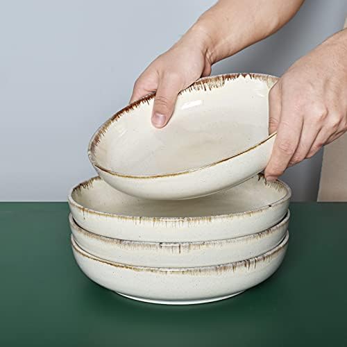 Bosmorlin Stoneware Velike zdjele od tjestenine, 40 oz, set od 4, velike zdjele salate, mikrovalna pećnica i perilica posuđa