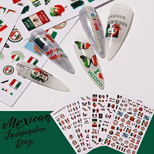 6 listova meksičke naljepnice za nokte 3d samoljepljiva meksička zastava Nezavisnost naljepnice za nokte na noktima lubanje leptir