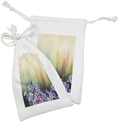 Kunična torbica od cvjetne tkanine od 2, ljubičice u travi na zamagljenoj apstraktnoj pozadini s potezima četkice za ispis slike, mala
