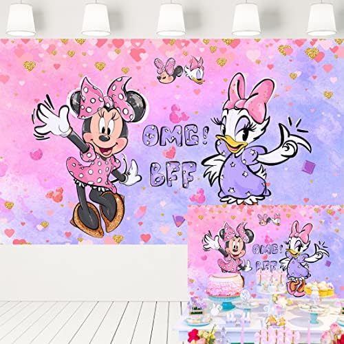 Pozadina s Minnie Mouse i tratinčica patka akvarel pastelna pozadina za rođendansku zabavu za djevojčice ukrasi za tuširanje beba natpis