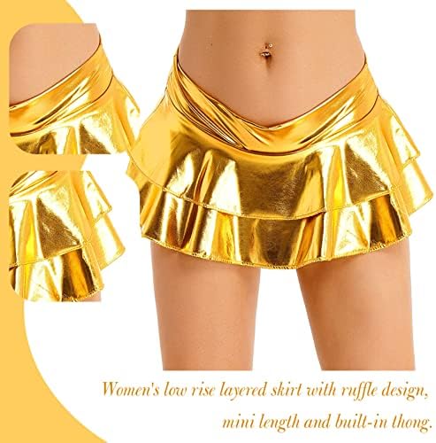 FLDY ženska čvrsta noviteta metalik napletena mini suknja s dvostrukim slojem tutu flare plesne haljine